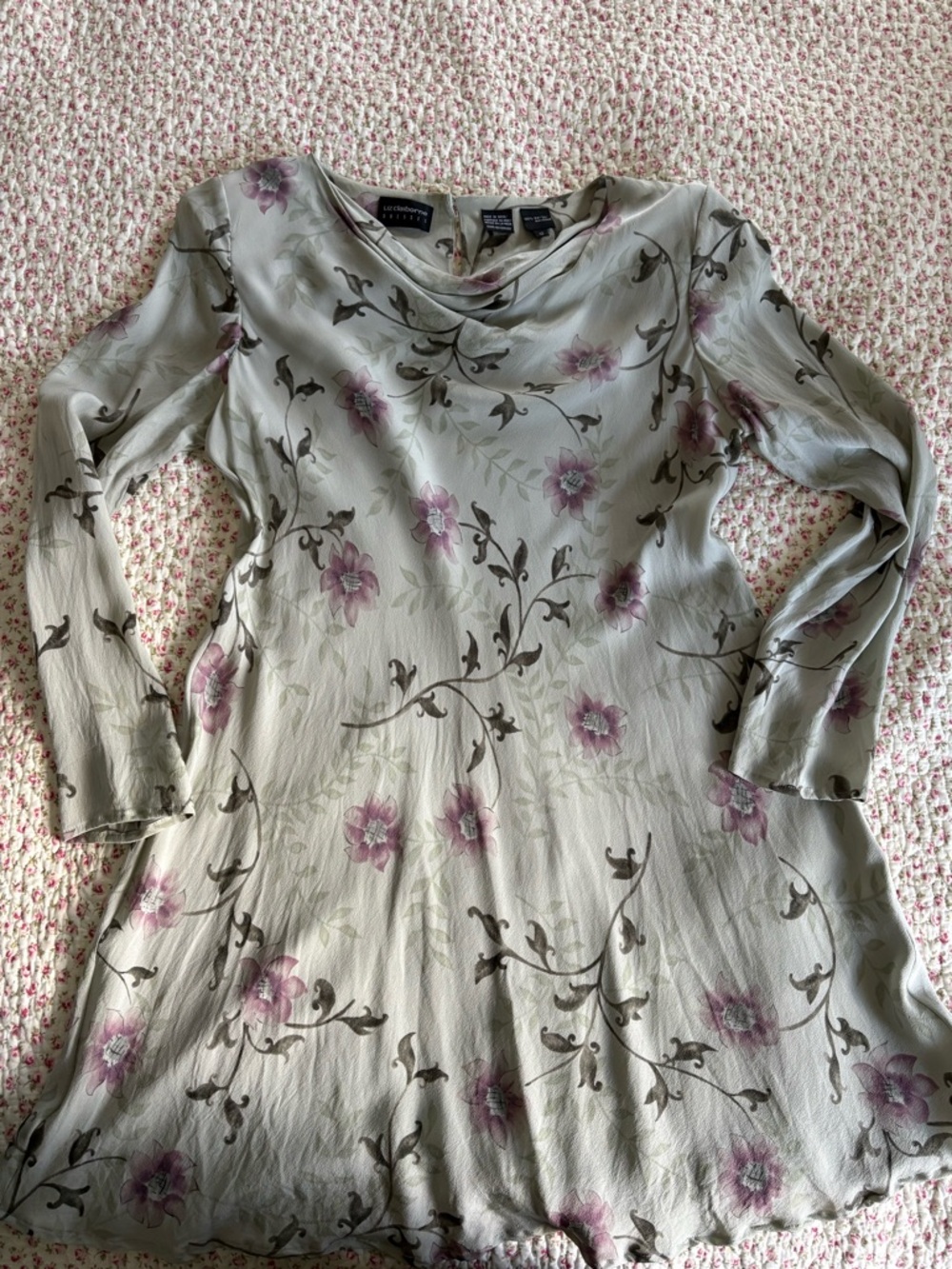Liz Claiborne Floral Midi Dress Size 12 Sage Green Cowl Neck Y2K